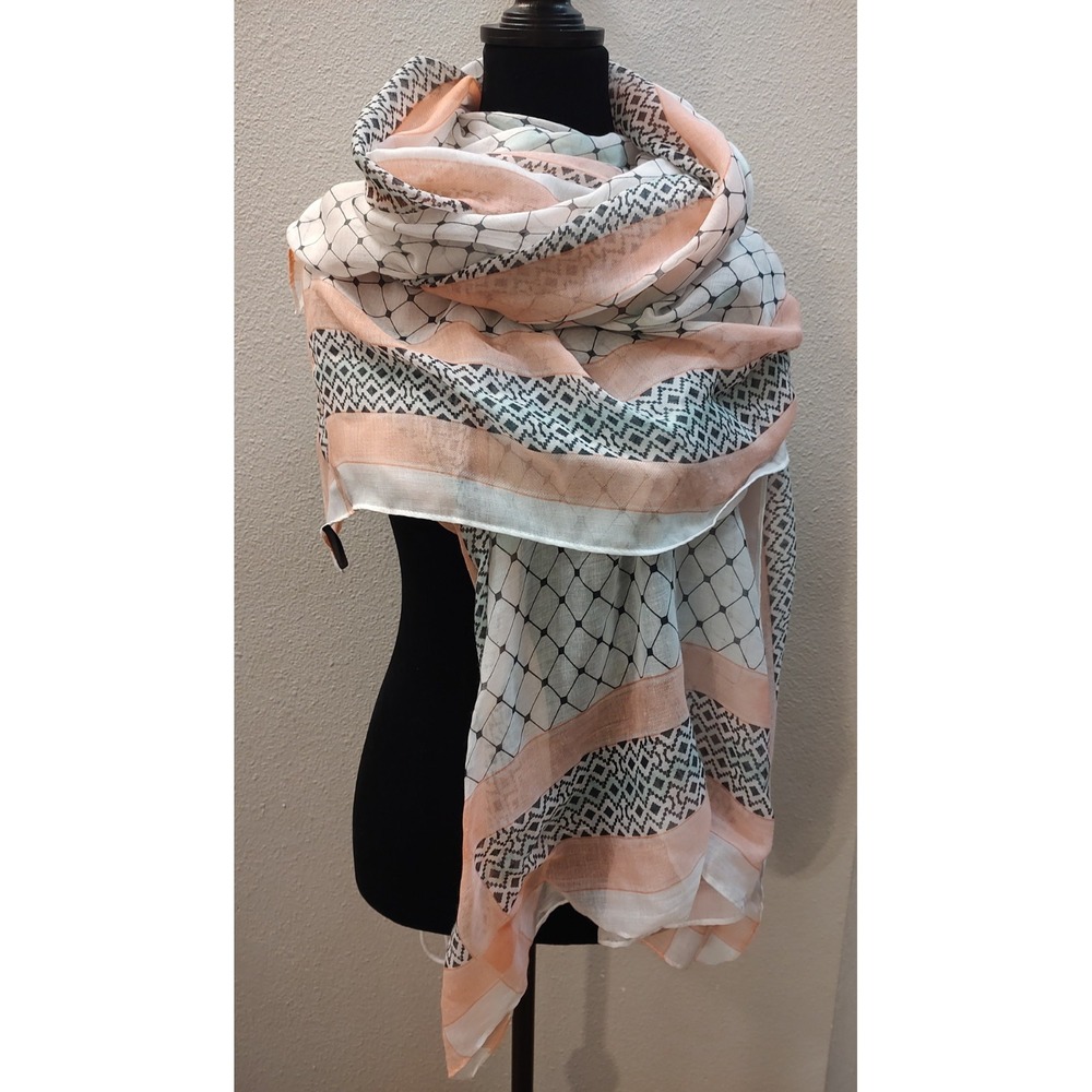 Melifluos Scarf Wrap 100% Viscose 34x72 Gray Pink Mint Boho Print A3